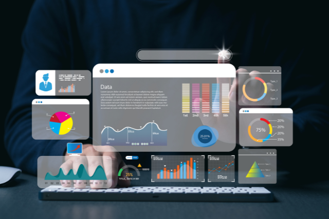 Modelo comercial de alto rendimiento con datos y gráficas